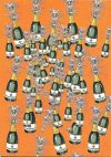 Greeting card with champagne bottles popping